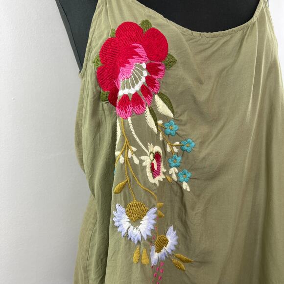Anthropologie Akemi + Kin Moss Green Cami with Floral Embroidery Tank Top S - Picture 3 of 7